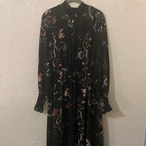 NANETTE LEPORE smocked neck long sleeve high low floral dress